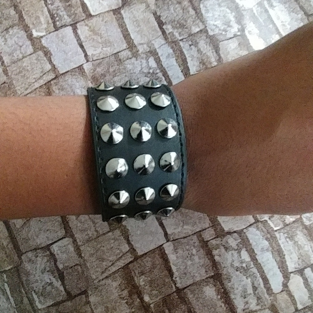 Leather cuff bracelet with silver studs